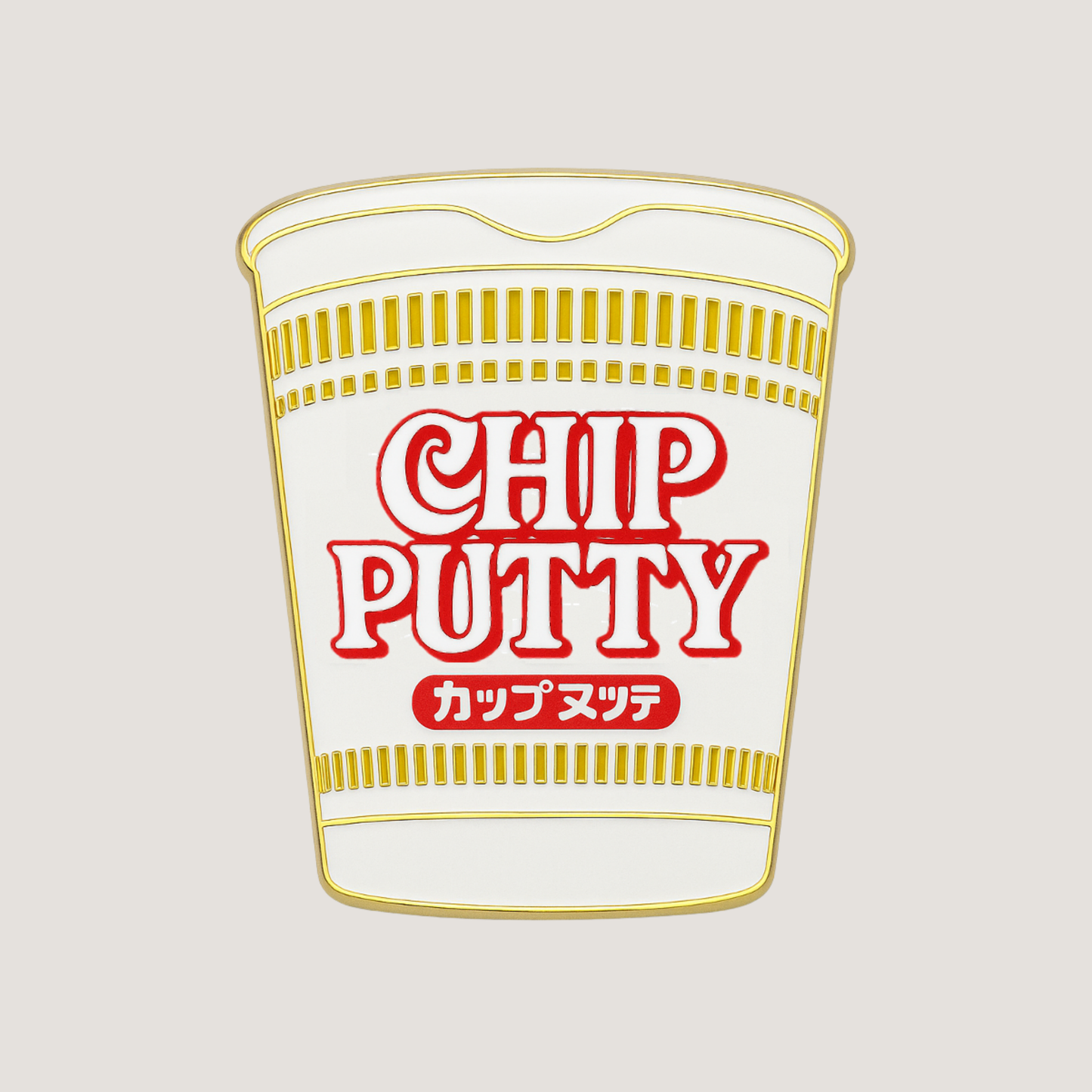 Ramen-cup shaped golf ball marker with  CHIP PUTTY wording