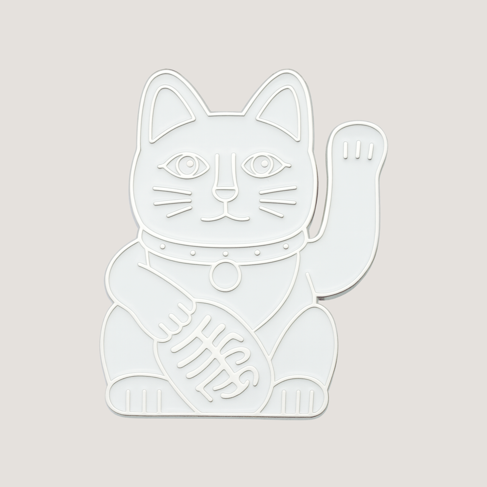 White with silver raised outlines of a Maneki-neko cat golf ball marker with raised paw – CHIP PUTTY