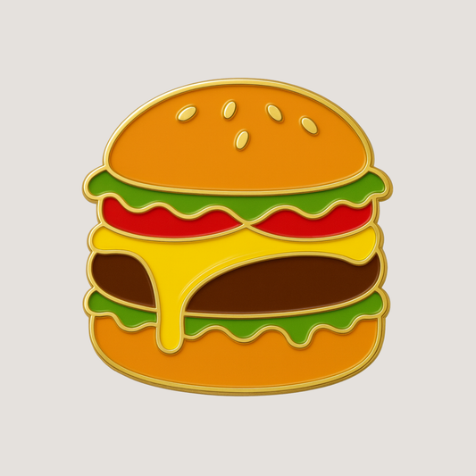 Colourful burger-shaped golf ball marker with lettuce, tomatoes and dripping cheese details - CHIP PUTTY