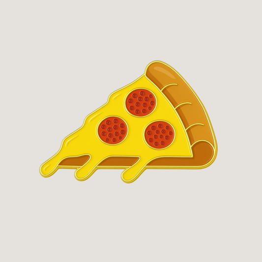 Golf ball marker shaped as a slice of pizza with pepperoni topping and oozing cheese - CHIP PUTTY