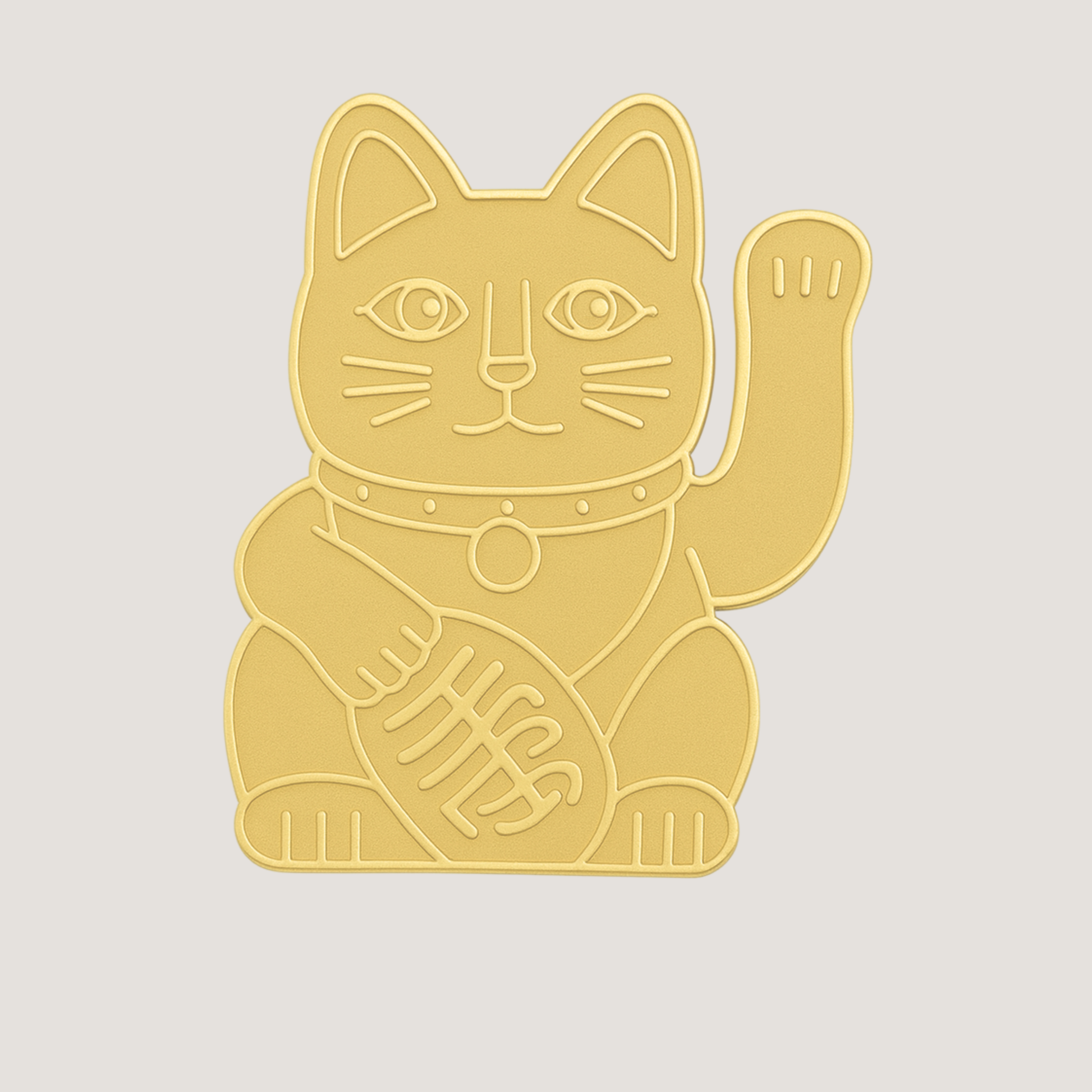 Matte gold with shiny gold raised outlines of a  Maneki-neko cat golf ball marker with raised paw  – CHIP PUTTY