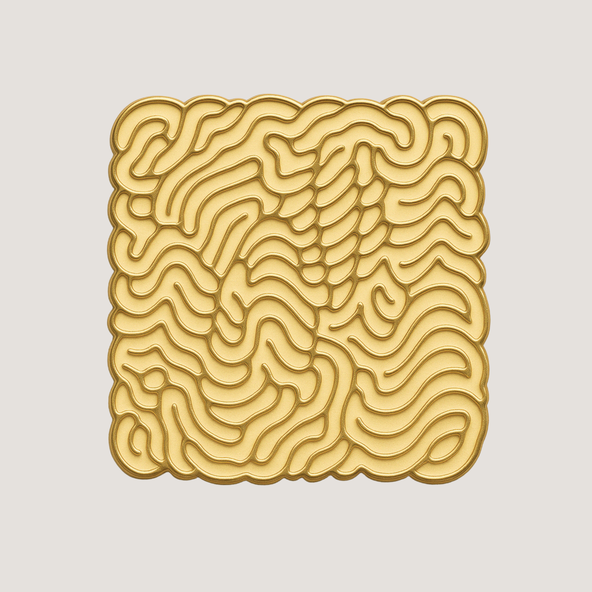 Light yellow with gold raised outlines square block noodles shaped golf ball marker - CHIP PUTTY GOLF