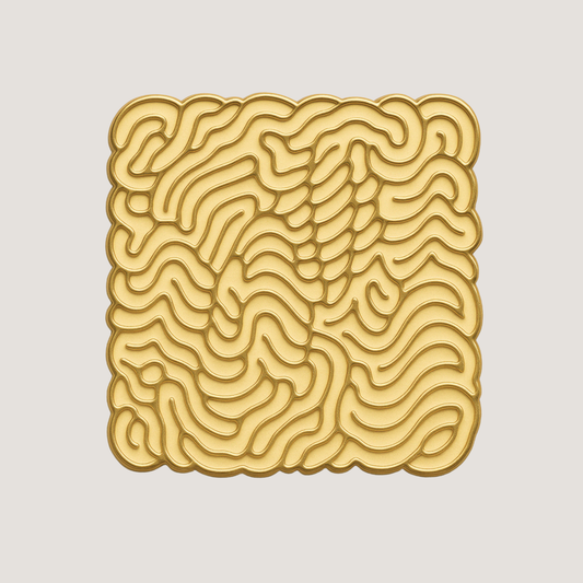 Light yellow with gold raised outlines square block noodles shaped golf ball marker - CHIP PUTTY GOLF